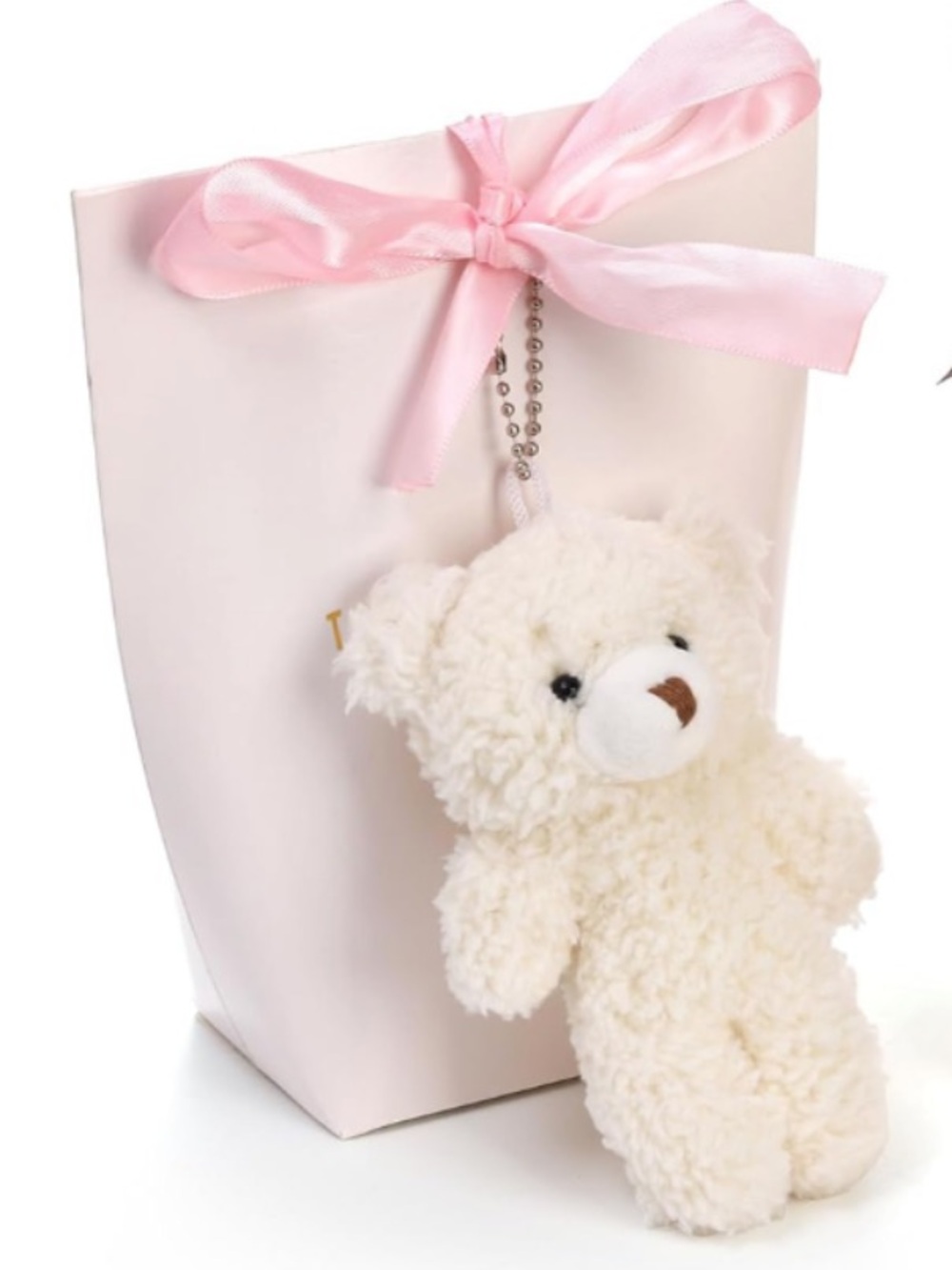 NEW Teddy Bear Bag Charm Plush Off White Cream Y2K Cute Kawaii - Picture 3 of 3